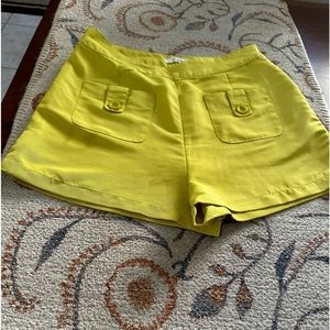 Mustard yellow shorts high waist chino solid button detail front pockets size s